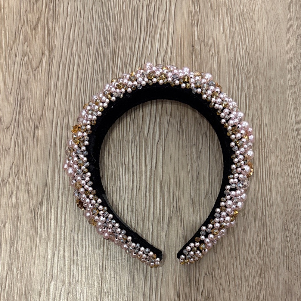 Chic Beaded Headband with Pink and Gold Accents